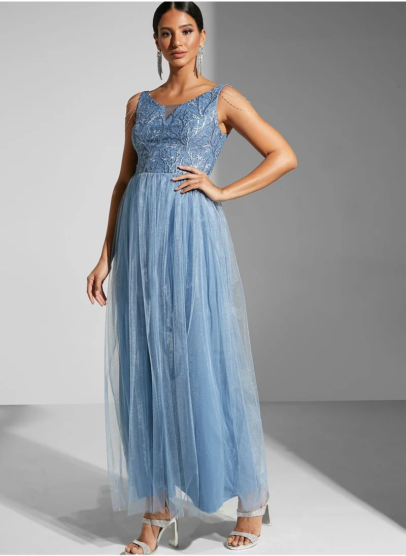 Namshi x Maryam Stringed Shoulder Net Gown