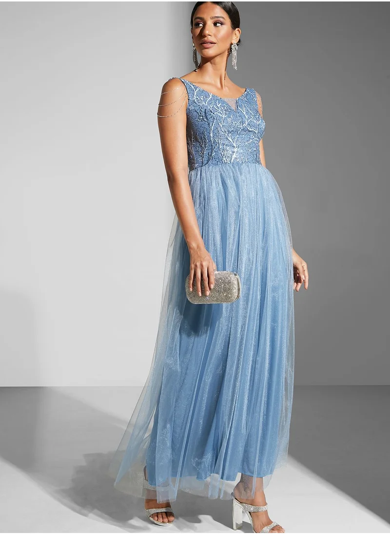 Namshi x Maryam Stringed Shoulder Net Gown