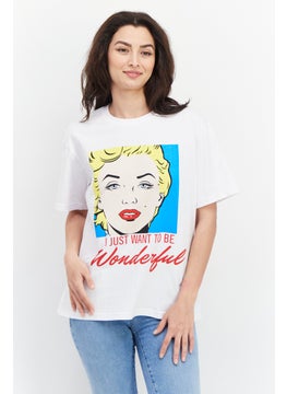 Women Crew Neck Short Sleeve Graphic T-shirt, White