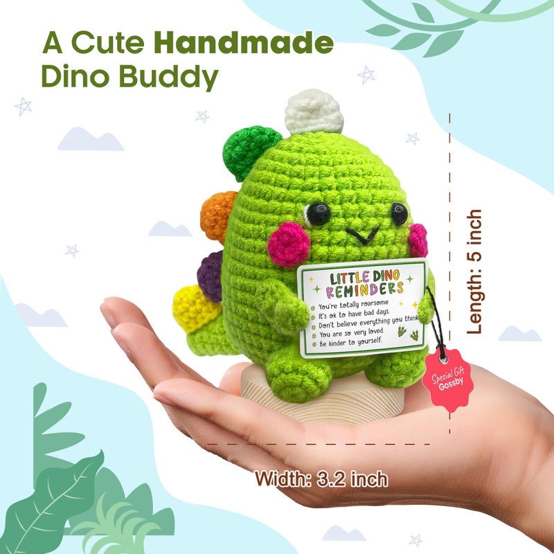Gossby Handmade Positive Dinosaur Crochet - Inspirational Gift for Women - Little Dino Reminders - Christmas, Birthday, Emotional Positive Energy Gift for Coworker, Sister, Friend, Teacher - Image 3