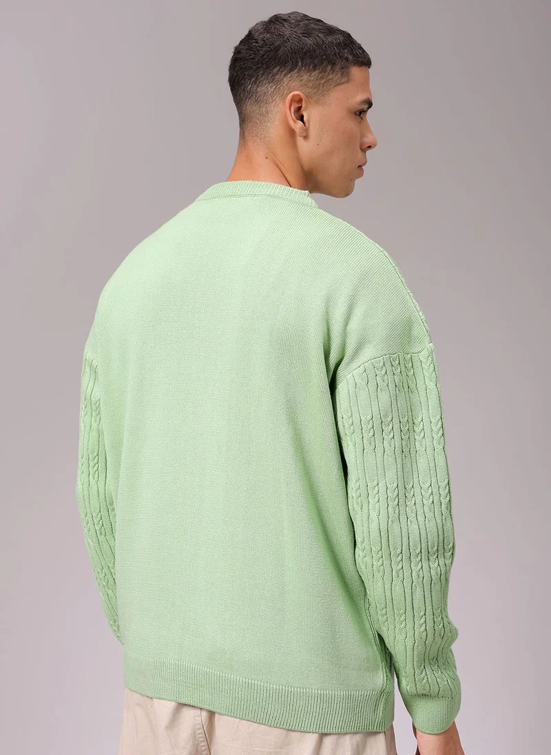 The Indian Garage Co Men Oversized Textured Crew Neck Sweater