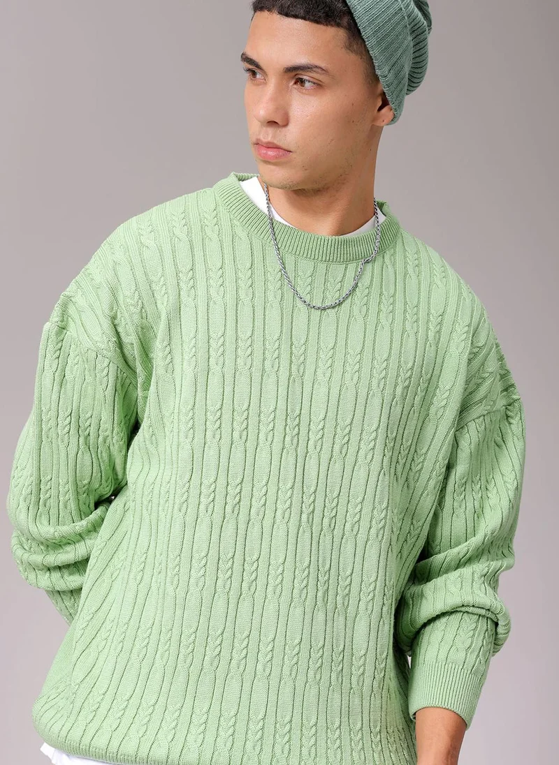 The Indian Garage Co Men Oversized Textured Crew Neck Sweater