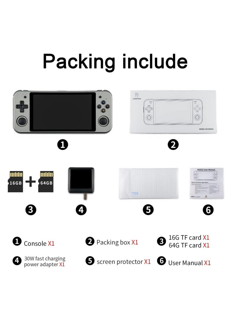 Generic - RG552 Handheld Android/Linux Dual System Game Console, High-Speed EMMC 5.1, Built-in 6400 mAh Battery, 5.36-inch Touch Screen (16+64GB, 17000+ Games, Grey) - Image 1