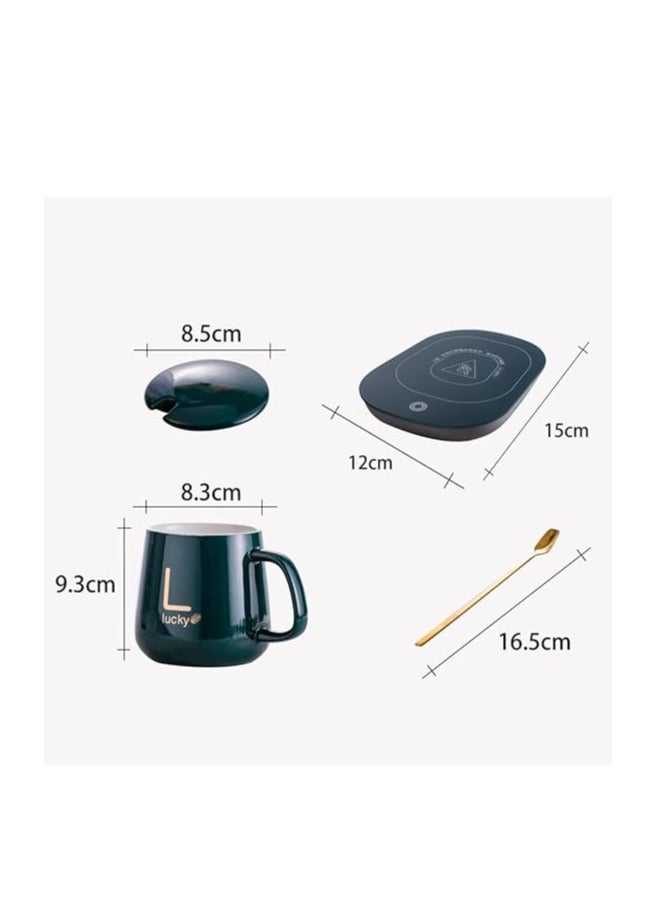 Thermal porcelain mug with porcelain lid equipped with an electric heater Equipped with a gold spoon that we use to heat the base and a plate to serve sweets Its base is a heater that can be used with any mug that maintains its temperature Multi-colored  - Image 2