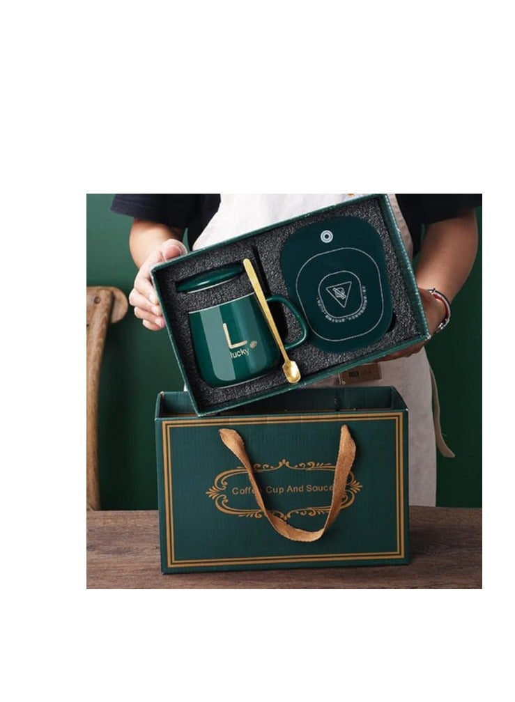 Thermal porcelain mug with porcelain lid equipped with an electric heater Equipped with a gold spoon that we use to heat the base and a plate to serve sweets Its base is a heater that can be used with any mug that maintains its temperature Multi-colored  - Image 3
