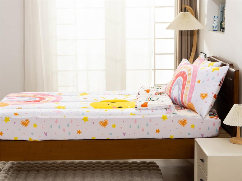 NTBED Rainbow Sun Printed Zipper Bedding Sets Twin for Kids Girls Lightweight Microfiber Comforter Set with Fitted Sheet Pillow Covers,White - Image 3