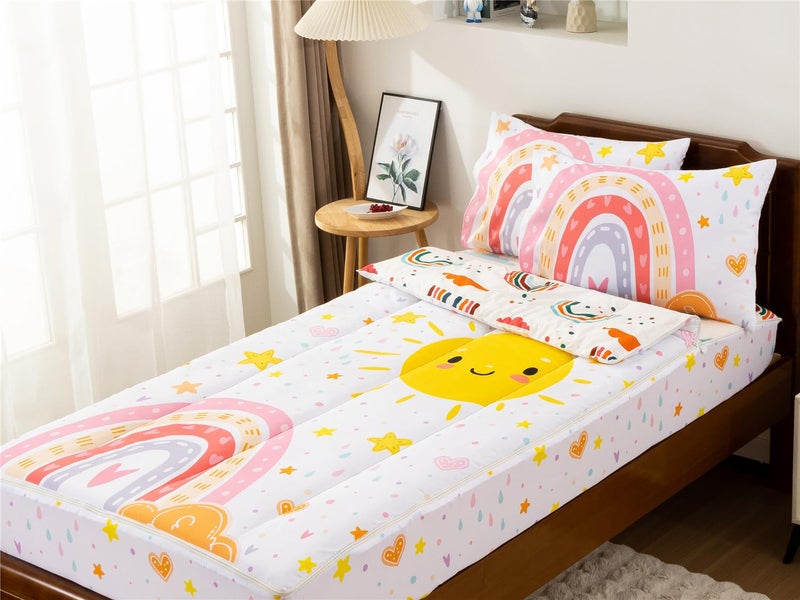 NTBED Rainbow Sun Printed Zipper Bedding Sets Twin for Kids Girls Lightweight Microfiber Comforter Set with Fitted Sheet Pillow Covers,White - Image 2