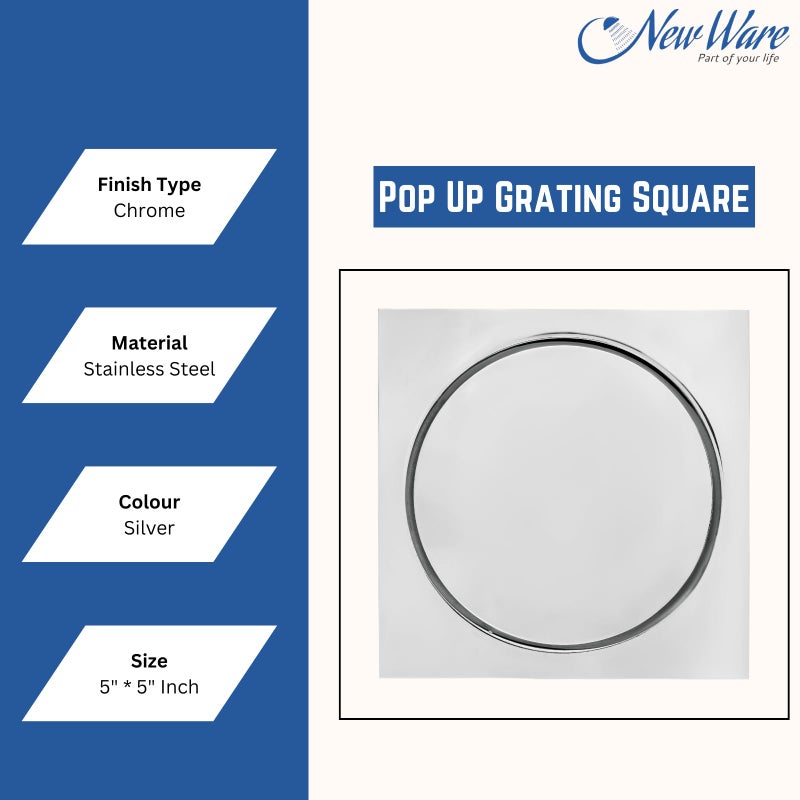 NEW WARE Stainless Steel Pop-Up Grating Bathroom Jali/Trap Floor Drain with Chrome Finish - Water Drain Grating - Image 4