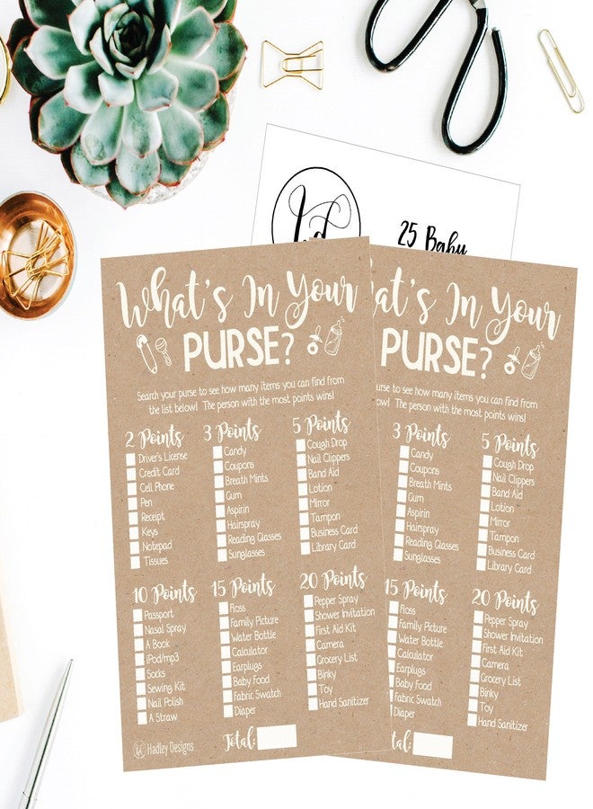 Hadley Designs Baby Shower Games for 25 Guests - Kraft Whats in Your Purse Baby Shower Game, Babyshower Games Boy Girl Gender Neutral, What's in Your Purse Gender Reveal Game, Made in USA - Image 4