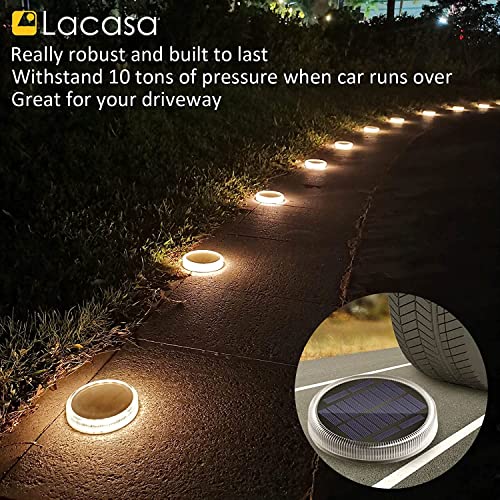 Lacasa Solar Deck Lights, Driveway Walkway Dock Light Solar Powered Outdoor Waterproof Stair Step Pathway Ground LED Lamp for Backyard Patio Garden, Auto On/Off - Warm White - 4 Pack - Image 4