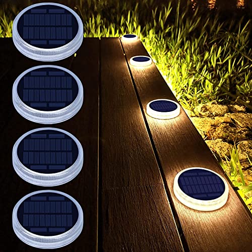 Lacasa Solar Deck Lights, Driveway Walkway Dock Light Solar Powered Outdoor Waterproof Stair Step Pathway Ground LED Lamp for Backyard Patio Garden, Auto On/Off - Warm White - 4 Pack - Image 1