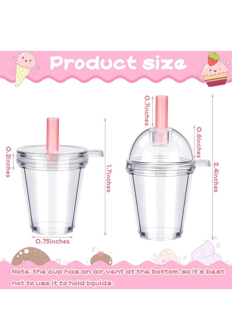 24 Pieces Key Chain Accessories Plastic Coffee Cups, Mini Coffee Cups with Lids Ice Cream Cup Pendant Charms, Suitable for Doll Crafts DIY Keychain Accessories (1.7 x 2.4 Inch) - Image 2