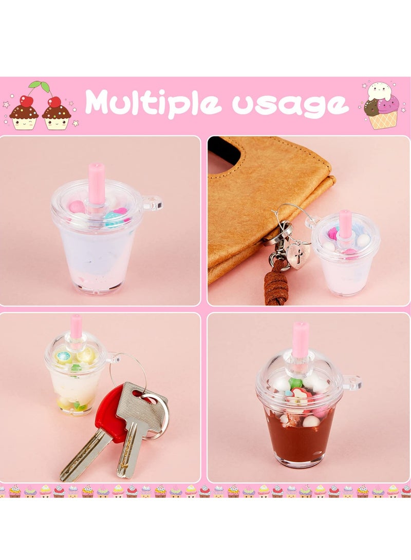 24 Pieces Key Chain Accessories Plastic Coffee Cups, Mini Coffee Cups with Lids Ice Cream Cup Pendant Charms, Suitable for Doll Crafts DIY Keychain Accessories (1.7 x 2.4 Inch) - Image 4