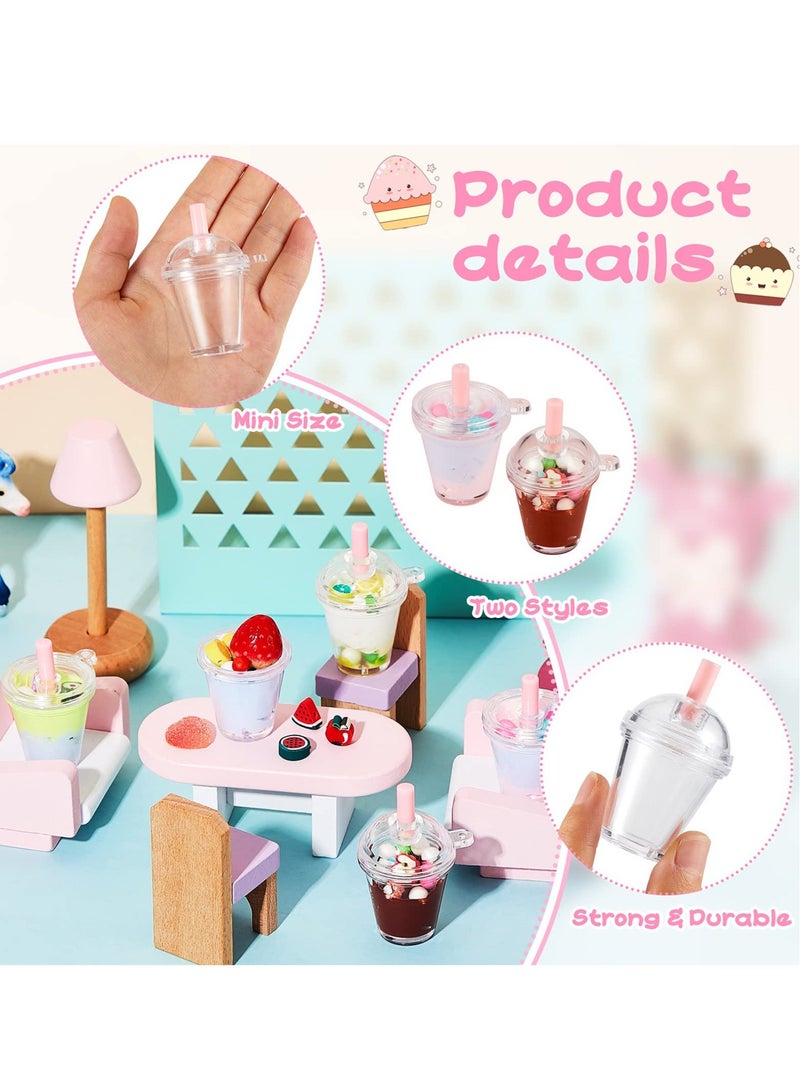 24 Pieces Key Chain Accessories Plastic Coffee Cups, Mini Coffee Cups with Lids Ice Cream Cup Pendant Charms, Suitable for Doll Crafts DIY Keychain Accessories (1.7 x 2.4 Inch) - Image 3