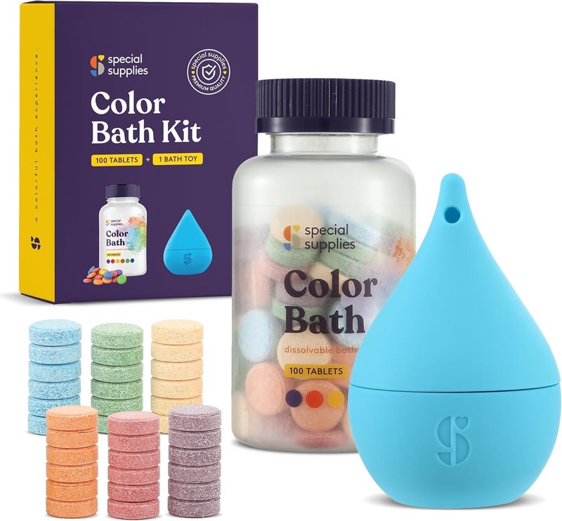 Special Supplies Special Supplies Color Bath Tablets for Kids, 100-Count, Dissolvable, Water Color-Changing Fun, Non-Staining Dye, Cute Toy Included 