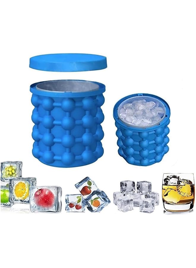 ECVV Ice Cube Maker Genie Revolutionary Space Saving Ball Makers Bucket Party Drink Silicone Trays Mold Kitchen Tools For Chilling Bourbon Whiskey Cocktail Beverages Blue - Image 1