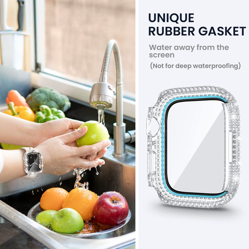 Tensea [2 in 1 for Waterproof Apple Watch Screen Protector Case 40mm SE 3/SE 2nd Generation/SE/Series 6/5/4 Accessories, 360 iWatch Diamond Front Bumper with Glass, Bling Face Cover Women, 40 mm - Image 4