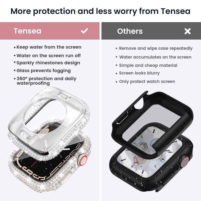 Tensea [2 in 1 for Waterproof Apple Watch Screen Protector Case 40mm SE 3/SE 2nd Generation/SE/Series 6/5/4 Accessories, 360 iWatch Diamond Front Bumper with Glass, Bling Face Cover Women, 40 mm - Image 2