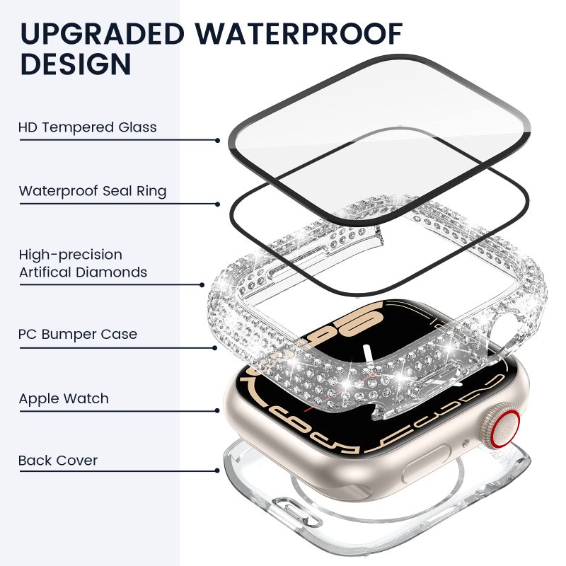Tensea [2 in 1 for Waterproof Apple Watch Screen Protector Case 40mm SE 3/SE 2nd Generation/SE/Series 6/5/4 Accessories, 360 iWatch Diamond Front Bumper with Glass, Bling Face Cover Women, 40 mm - Image 3