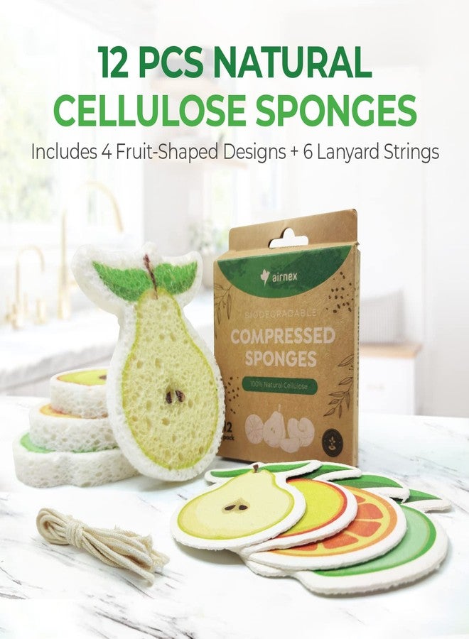 AIRNEX Biodegradable Cellulose Compressed Sponges Bulk - Fruit Shaped Kitchen Pack of 12 - Eco Friendly, Odor Free, Natural, Pop Up Compostable Scrubbers for Washing Dishes - Image 2