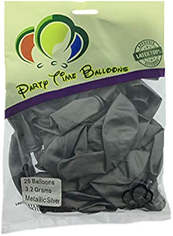 Party Time 12 Inch Latex Balloons - Grey, 25 Pieces