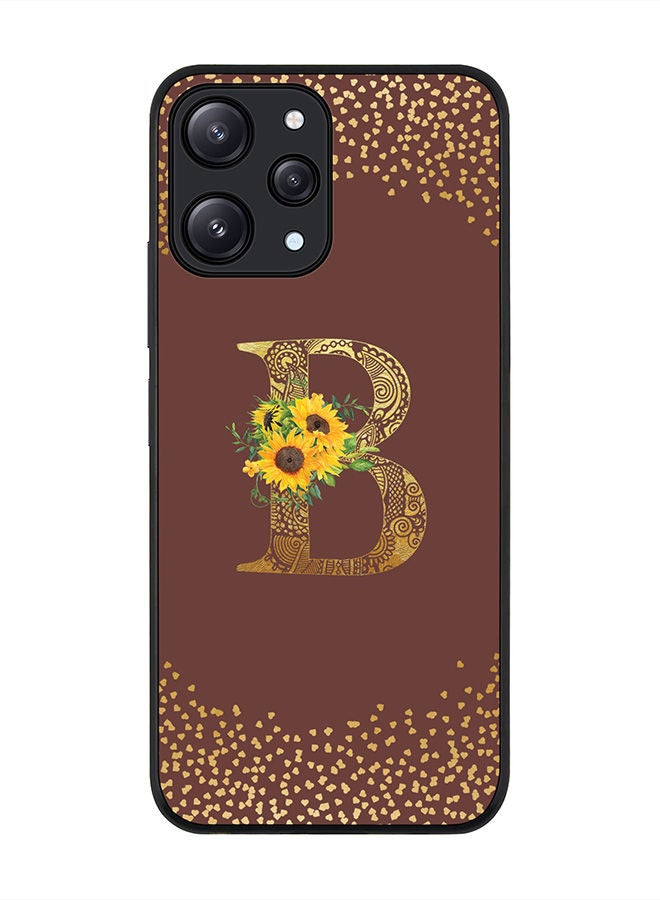 Stylizedd Rugged Black edge case for Xiaomi Redmi 12 4G, Slim fit Soft Case Flexible Rubber Edges Anti Drop TPU Gel Thin Cover -  Custom Monogram Initial Letter Floral Pattern Alphabet - B  (Brown ) - Image 1