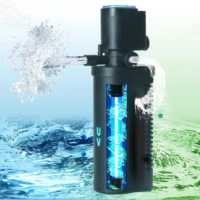 TARARIUM Small Aquarium Filter U-V for 10-45 Gallon Tank, 158GPH Fish Tank Filters for Betta Fish Tank Green Clean Machine, Internal Pump Filter for Turtle Tank Saltwater Freshwater Crystal Clear - Image 1