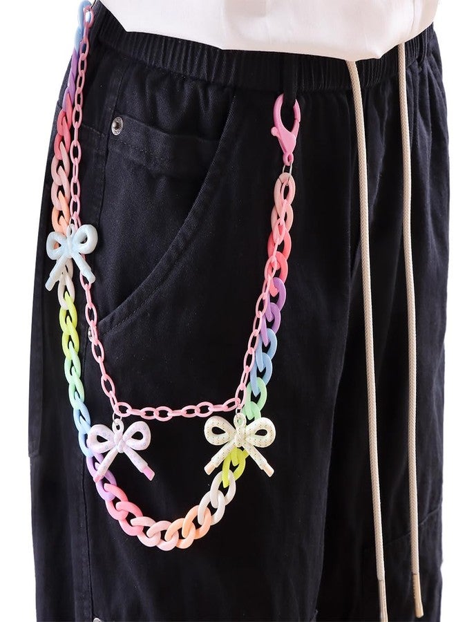 Cykdohy Colorful Acrylic Bow Charm Trouser Chain for Women Men Chunky Rainbow Hip Hop Rock Waist Jean Wallet Pocket Pants Keychain Body Layered Chains Candy Color Jewelry Backpack Accessories - Image 2