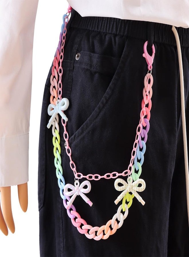 Cykdohy Colorful Acrylic Bow Charm Trouser Chain for Women Men Chunky Rainbow Hip Hop Rock Waist Jean Wallet Pocket Pants Keychain Body Layered Chains Candy Color Jewelry Backpack Accessories - Image 3