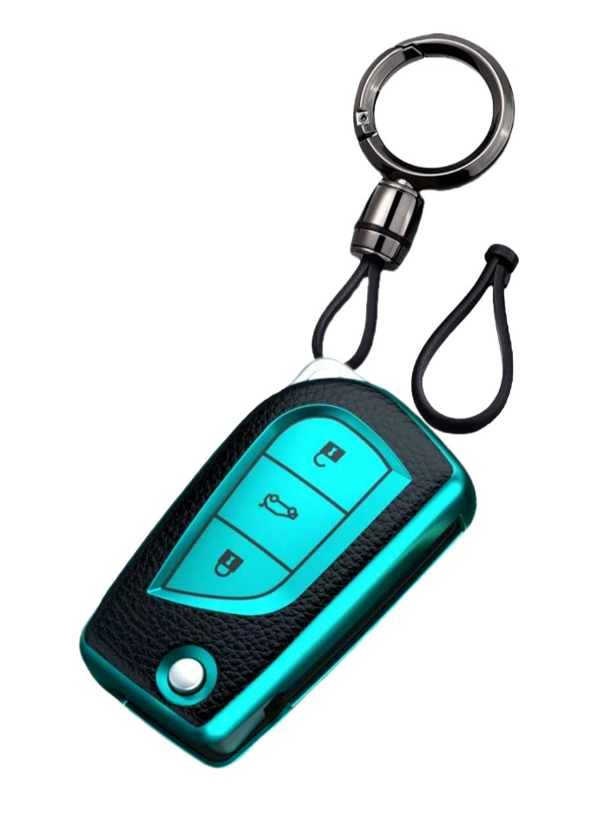 OUYoo TPU Case Key Fob Cover For Toyota C-HR Camry Corolla Fortuner Highlander Levin RAV4 LE Sequoia Sienna Tacoma Tundra Yaris Car Key Shells,With a key chain.(Green)