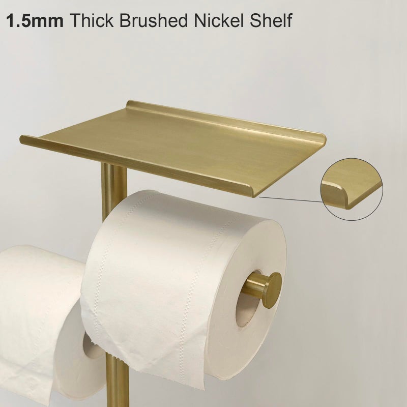 GZILA Brushed Gold Toilet Paper Stand Holder with Shelf, Marble Design Base Free Standing Toilet Paper Roll Holder with 2 Dispenser SUS 304 Stainless Steel Reserve, Storage 5 Rolls - Image 5
