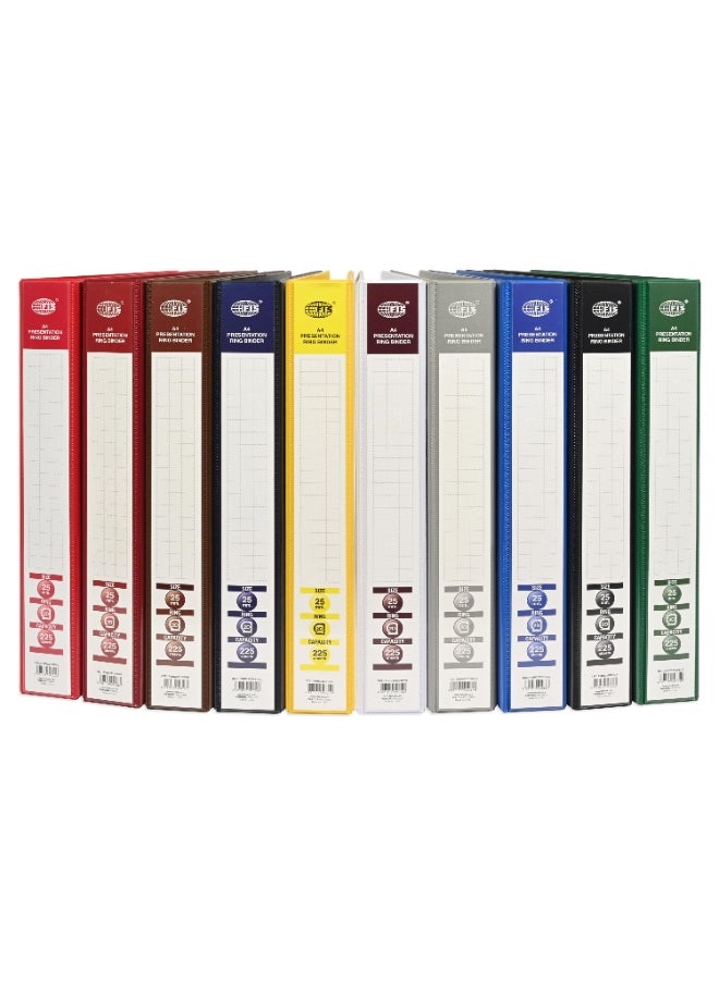 FIS Presentation Binder A4 Size(210x297mm) Documents, 2[D] Ring Type, 25mm Ring Size, 1.50 Inches Spine Size with Clear PVC Pocket for Your Label Design, Box of 10 Pieces, White Color-FSBD225DPB10  - Image 1