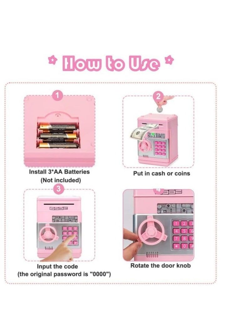 Electronic Piggy Bank for Kids with Passcode Lock, Mini ATM Safe Box for Paper Money and Coins, Auto Scroll Bank, Fun and Perfect for Encouraging Kids to Save (Pink) - pzsku/Z3F22C381A7CDDBDF788EZ/45/_/1736335284/2a4dfe7c-df02-4725-903d-3f0cbee8c45d