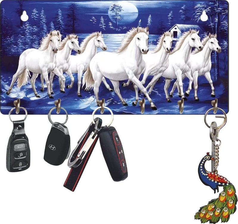 Art Plus Store APS Decorative Wooden 7 Horse Key Holder - Multicolour - Image 1
