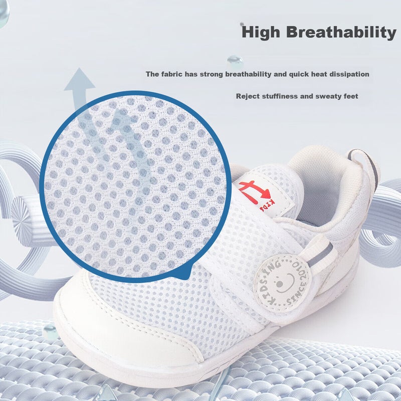 JD Jing Zao Kids.ing Kindergarten Indoor Shoes, Spring And Autumn Mesh Shoes, Breathable Sports Casual Shoes, White Sneakers, Baby Shoes, White, Size 26 - Image 2