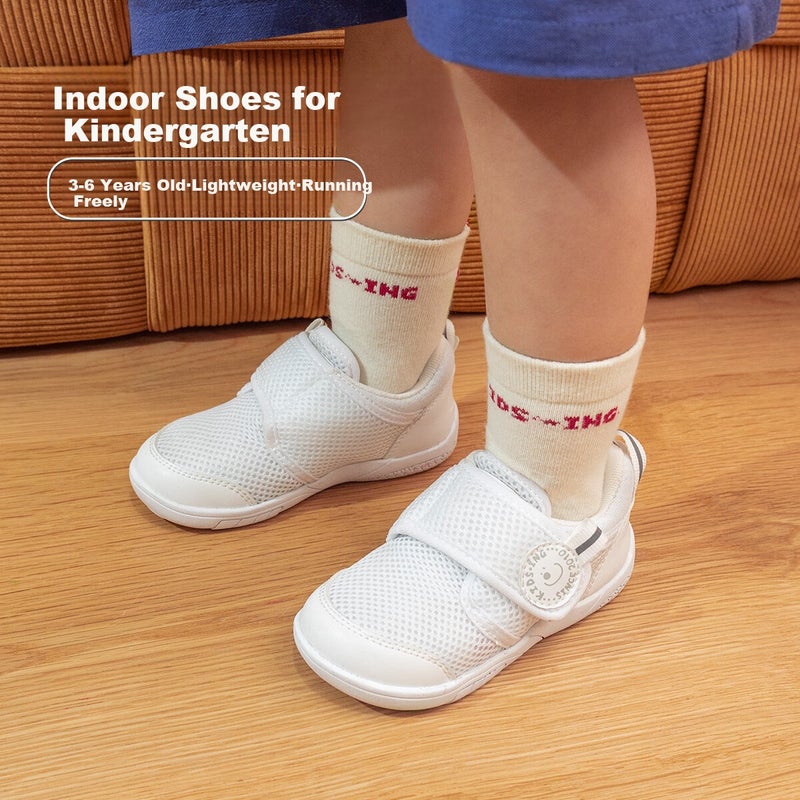 JD Jing Zao Kids.ing Kindergarten Indoor Shoes, Spring And Autumn Mesh Shoes, Breathable Sports Casual Shoes, White Sneakers, Baby Shoes, White, Size 26 - Image 1