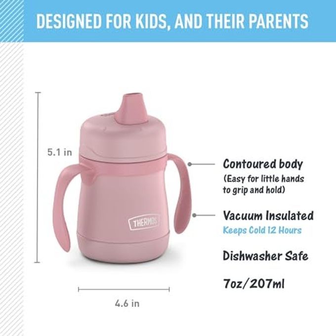 THERMOS Kids Stainless Steel Sippy Cup With Handles, 7 Ounces, Pastel Rose - Image 5