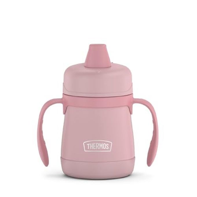 THERMOS Kids Stainless Steel Sippy Cup With Handles, 7 Ounces, Pastel Rose - Image 1