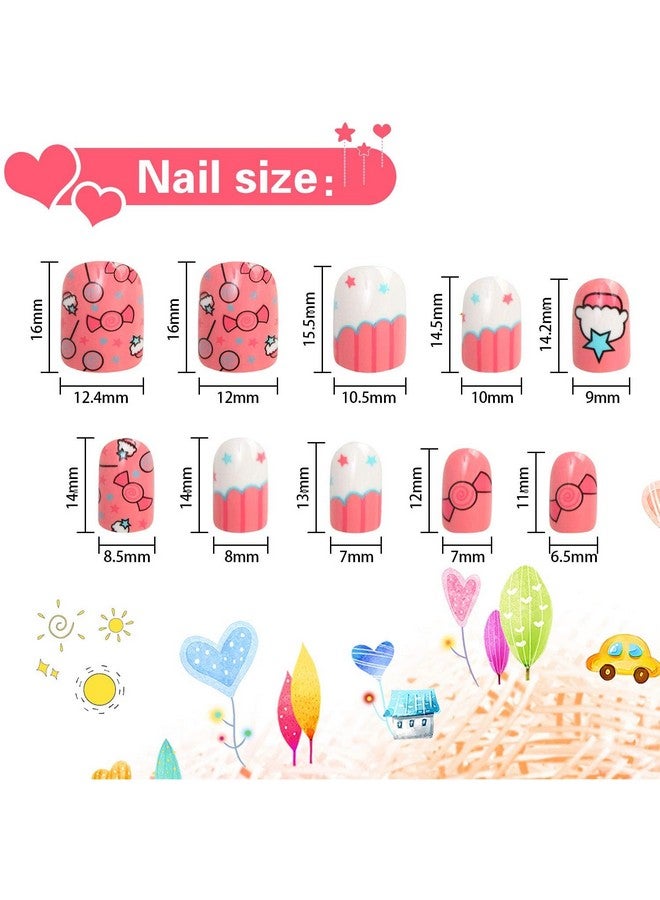JANYUN 96 Pcs Fake Nails For Kids Preglue Full Cover Short False Nails Children Nails Lovely Gift - Image 2