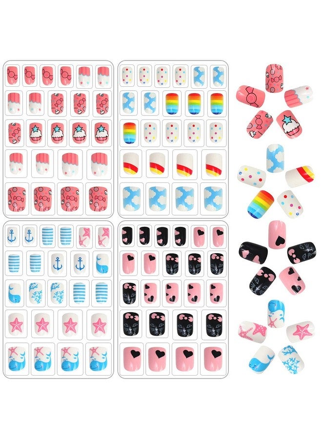 JANYUN 96 Pcs Fake Nails For Kids Preglue Full Cover Short False Nails Children Nails Lovely Gift - Image 1