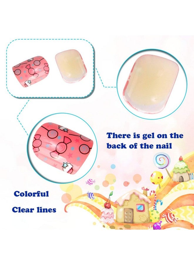 JANYUN 96 Pcs Fake Nails For Kids Preglue Full Cover Short False Nails Children Nails Lovely Gift - Image 3
