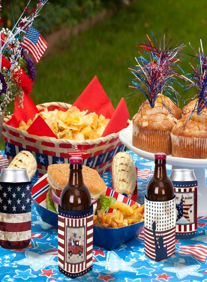 Whaline 12Pcs Patriotic Can Sleeves 4th of July Can Covers Insulators Retro USA Flag Stars Stripes Print Neoprene Thermocoolers for Beverages Bottle Can Decor Independence Day Party Supplies, 6 Design - Image 5