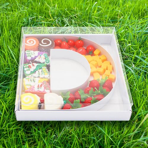 WENPACK 12.5" Cardboard Letter Shaped Mache Decorative Strawberries Fillable Sweets Confectionery Box with Clear Lid (White, D) - Image 4