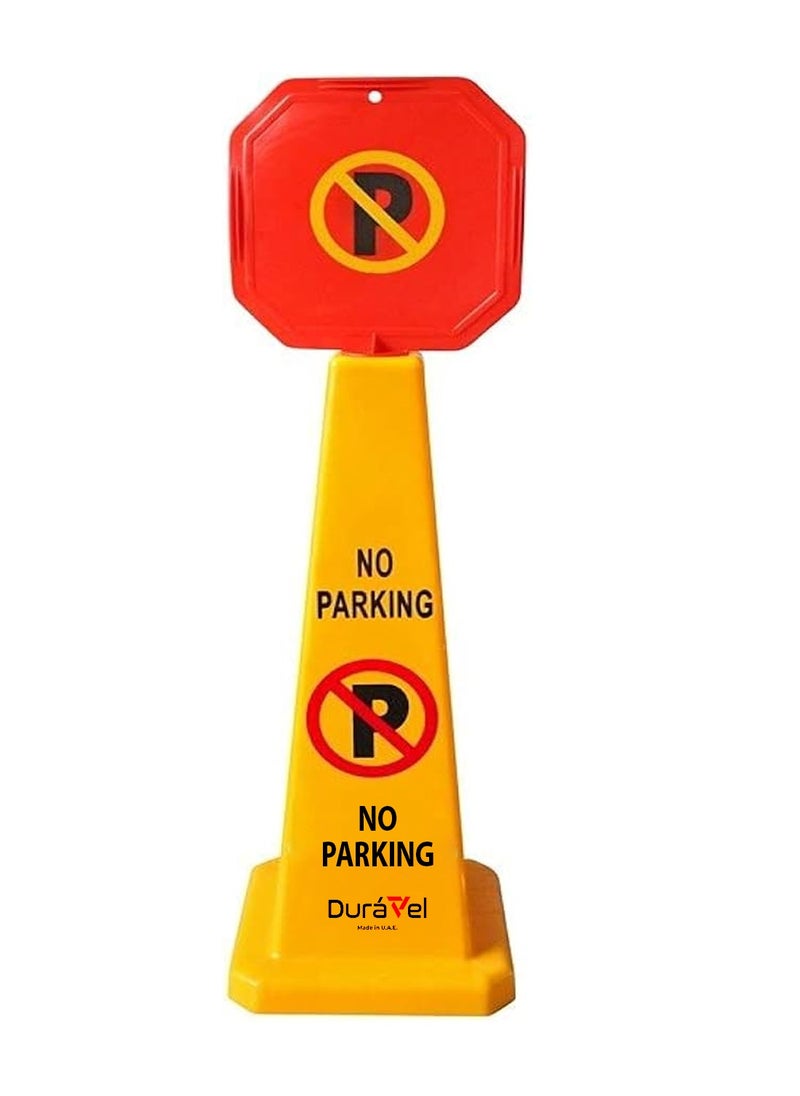Duravel - Duravel No Parking Safety Cone, Yellow And Red Traffic Cone with Warning Symbol, Heavy-Duty Construction, High-Visibility, durable Safety Parking Sign Board with 4 Side View - Image 1