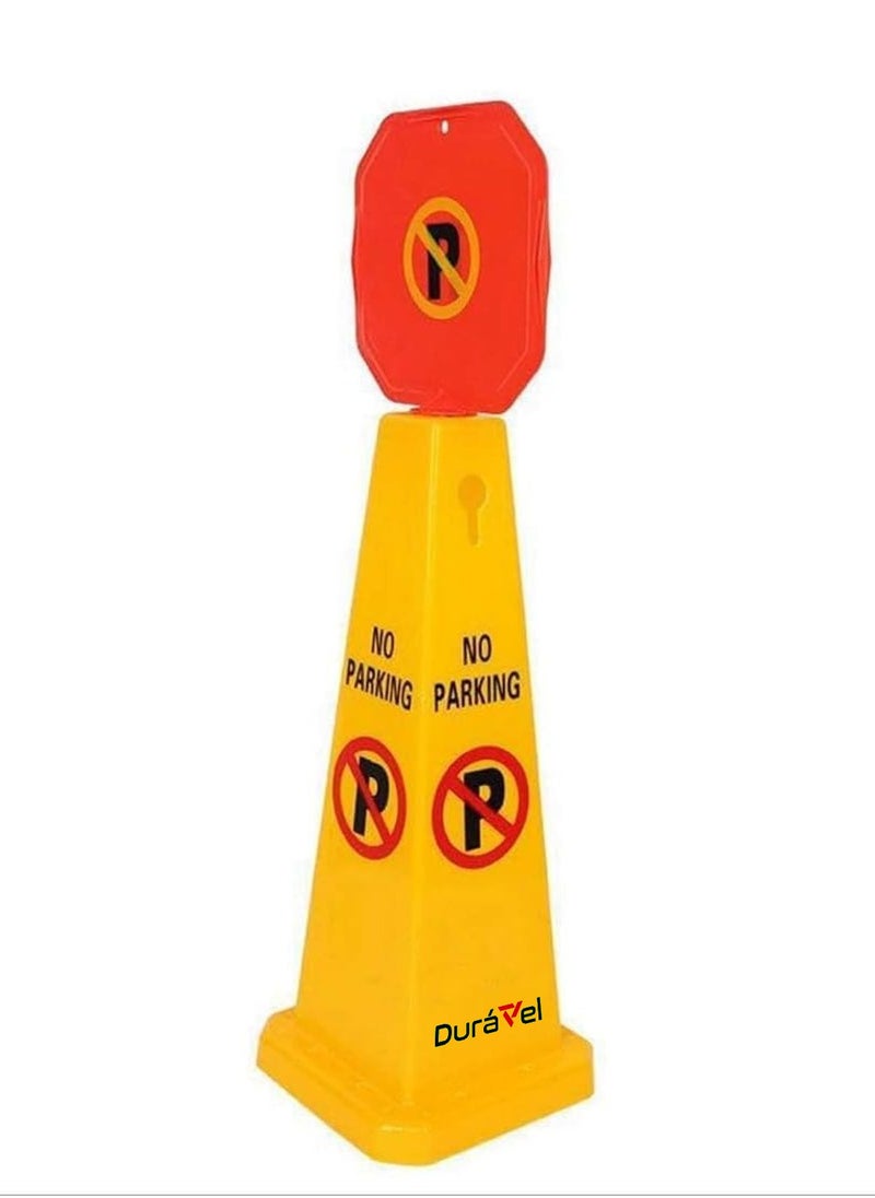 Duravel - Duravel No Parking Safety Cone, Yellow And Red Traffic Cone with Warning Symbol, Heavy-Duty Construction, High-Visibility, durable Safety Parking Sign Board with 4 Side View - Image 1