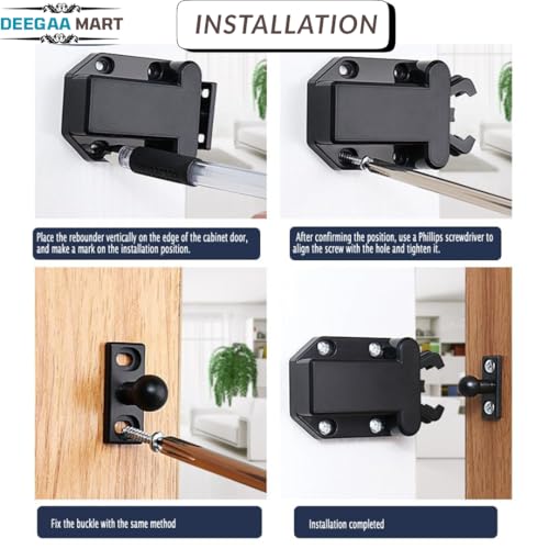 DEEGAA MART DEEGAAMART Push to Open Door Latch with Touch Release – Pack of 2| Automatic Pop-Up Sliding Latch for Kitchen Cabinets, Cupboards & Home Furniture (Black) (Qty-2) - Image 2