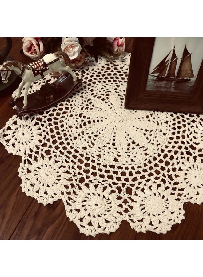 Damanni Beige 13 Inch Round Handmade Cotton Crochet Lace Doily Doilies Cloth Placemats,1 PCS - Image 2