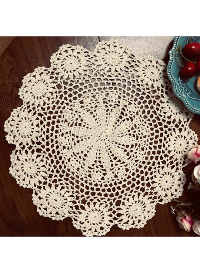 Damanni Beige 13 Inch Round Handmade Cotton Crochet Lace Doily Doilies Cloth Placemats,1 PCS - Image 1