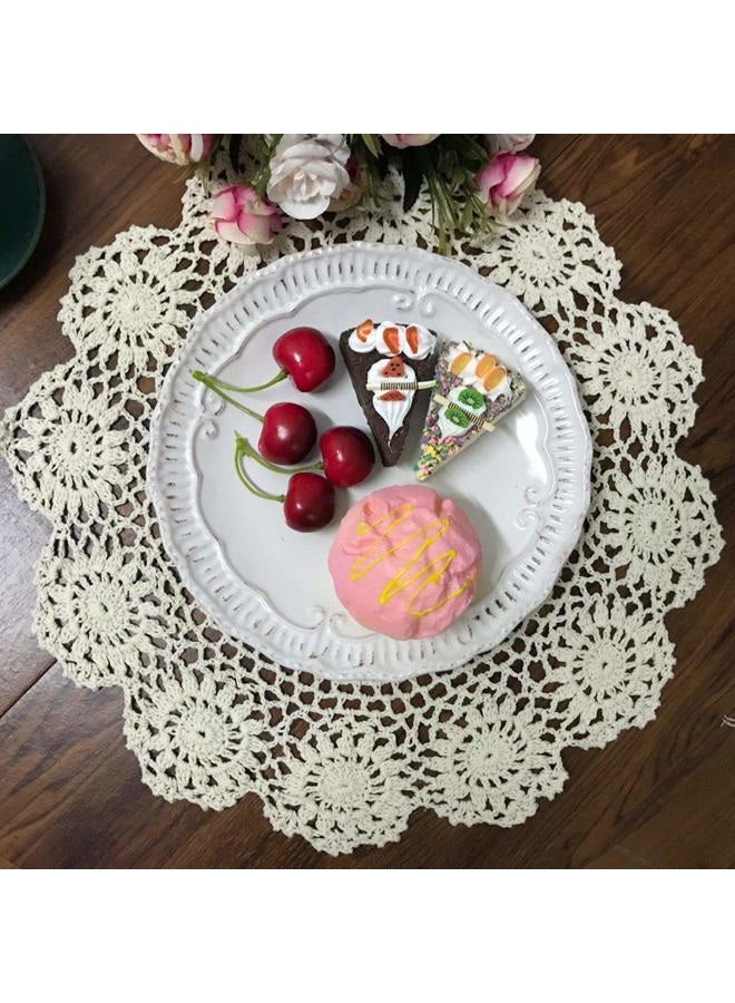 Damanni Beige 13 Inch Round Handmade Cotton Crochet Lace Doily Doilies Cloth Placemats,1 PCS - Image 3