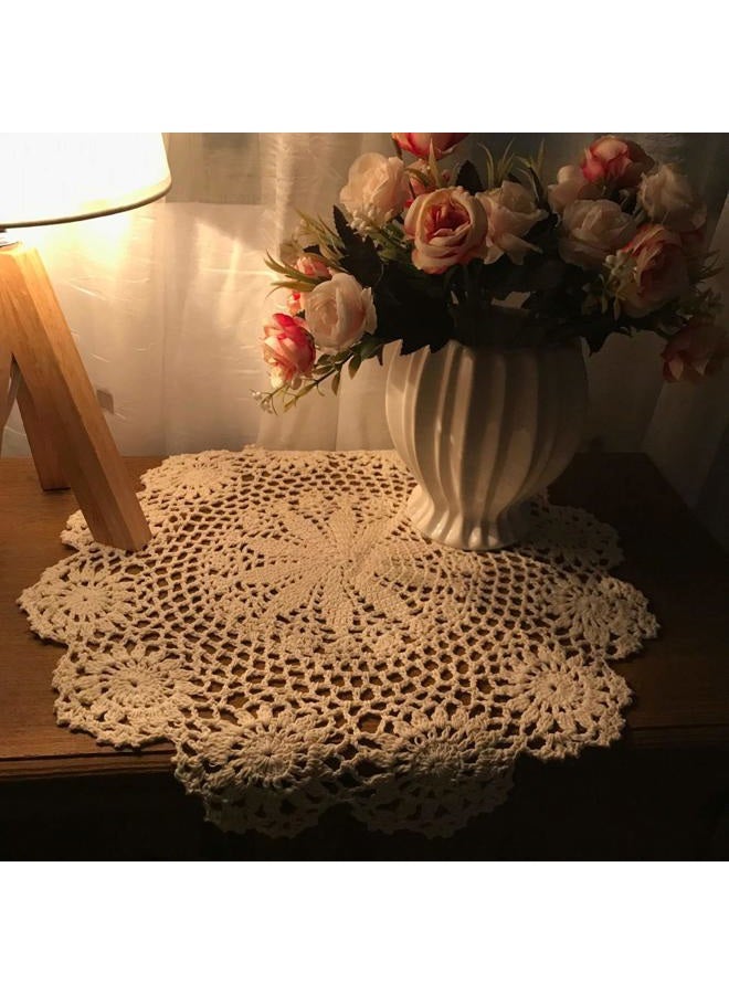 Damanni Beige 13 Inch Round Handmade Cotton Crochet Lace Doily Doilies Cloth Placemats,1 PCS - Image 4